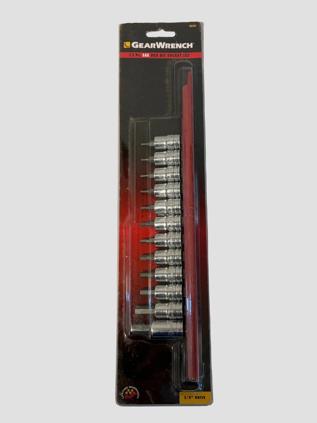 gear wrench set in packaging with 12 sockets