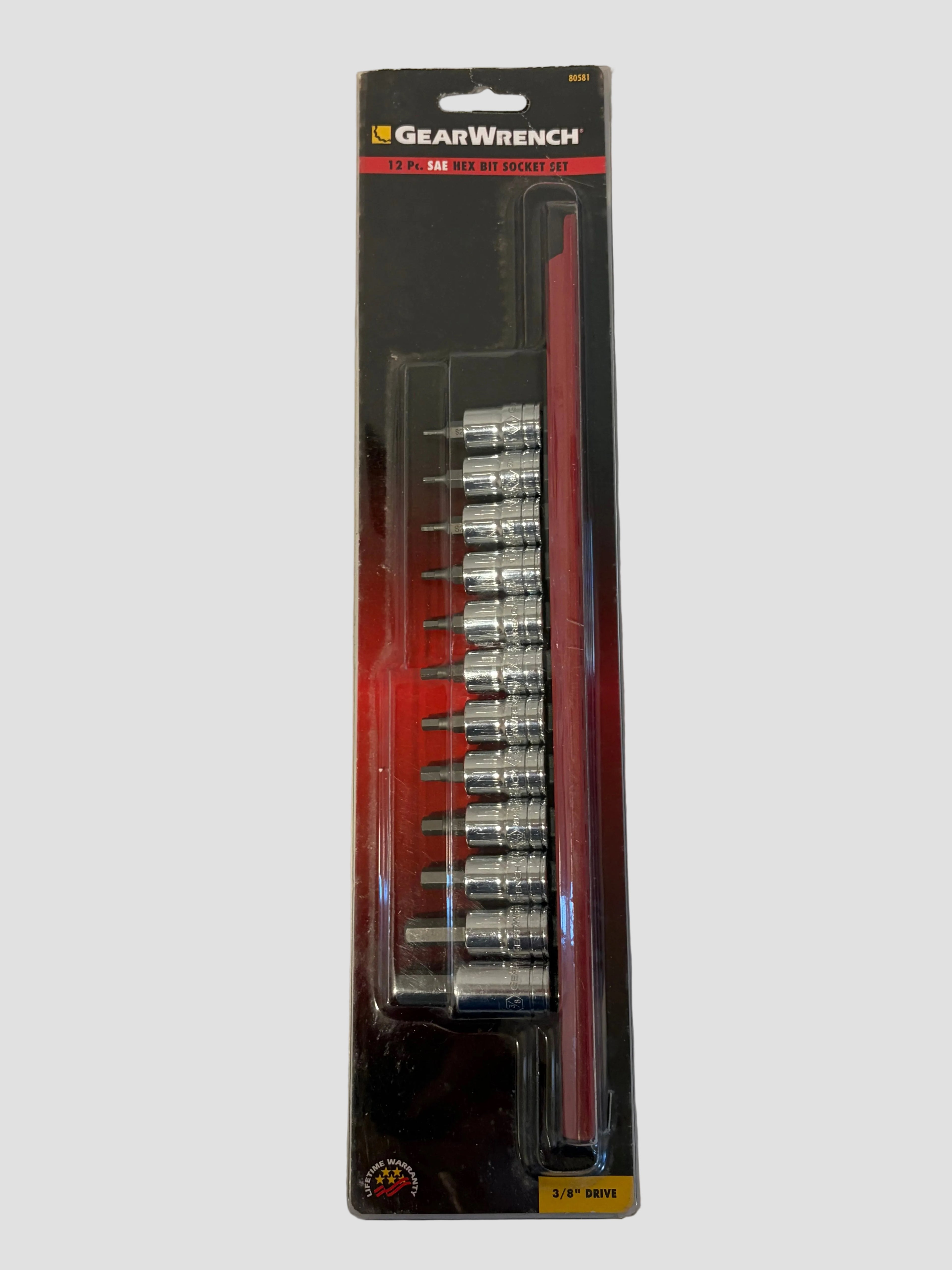 gear wrench set in packaging with 12 sockets