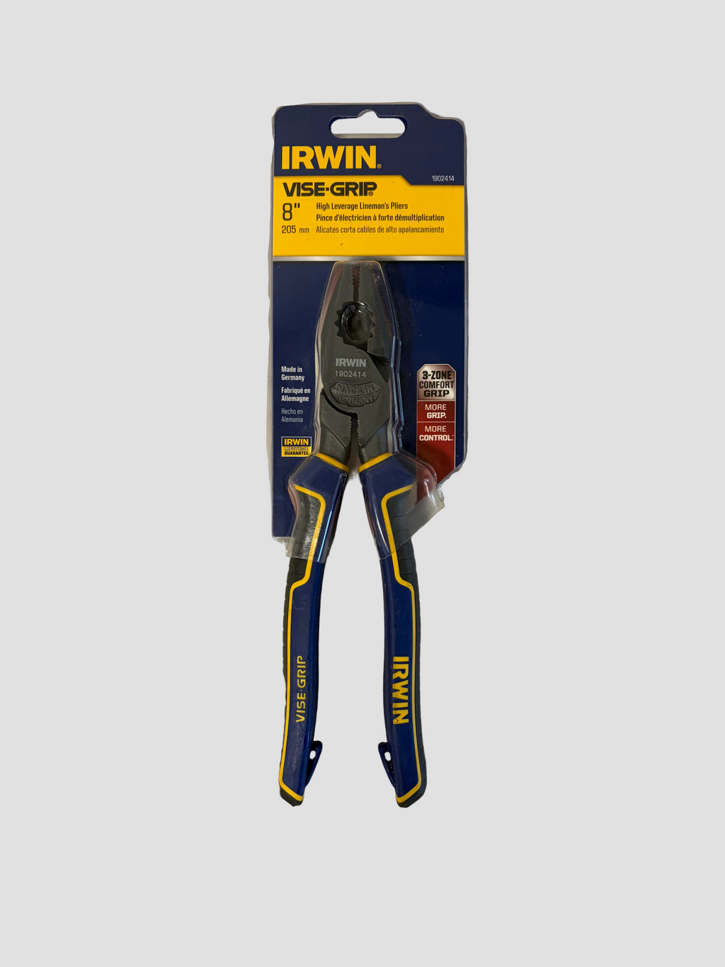 Irwin Vise-Grip 8-inch pliers in blue and yellow packaging, shown against a plain off-white background.