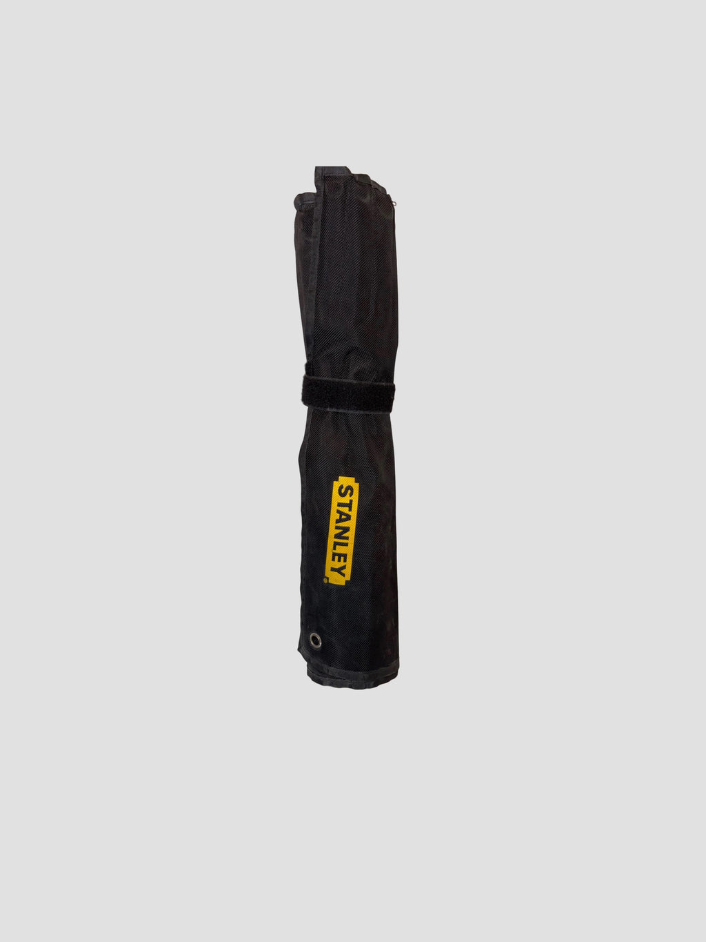 A black rolled-up protective sleeve or cover with a yellow vertical 'STANLEY' logo patch, shown against a solid light gray background.