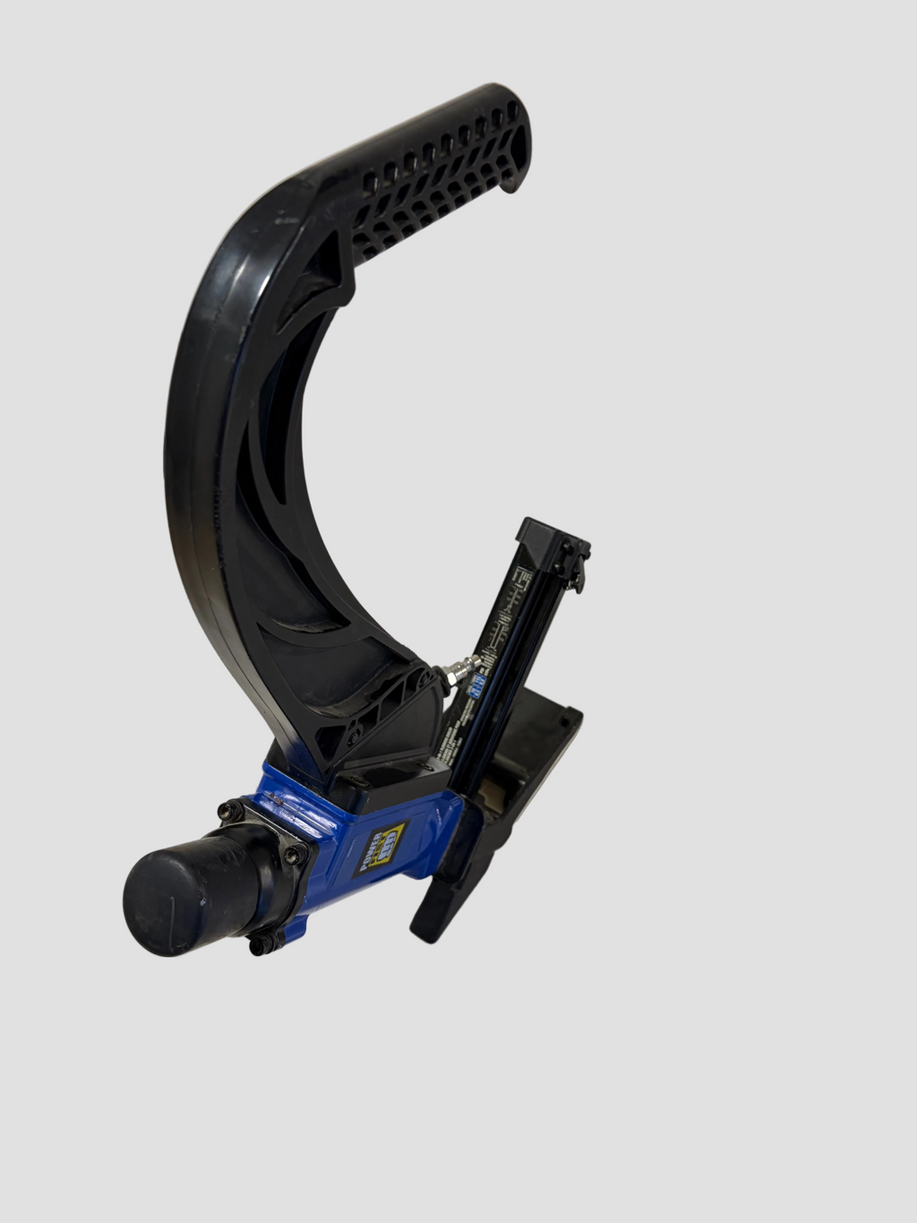 blue pneumatic nailer with black handle
