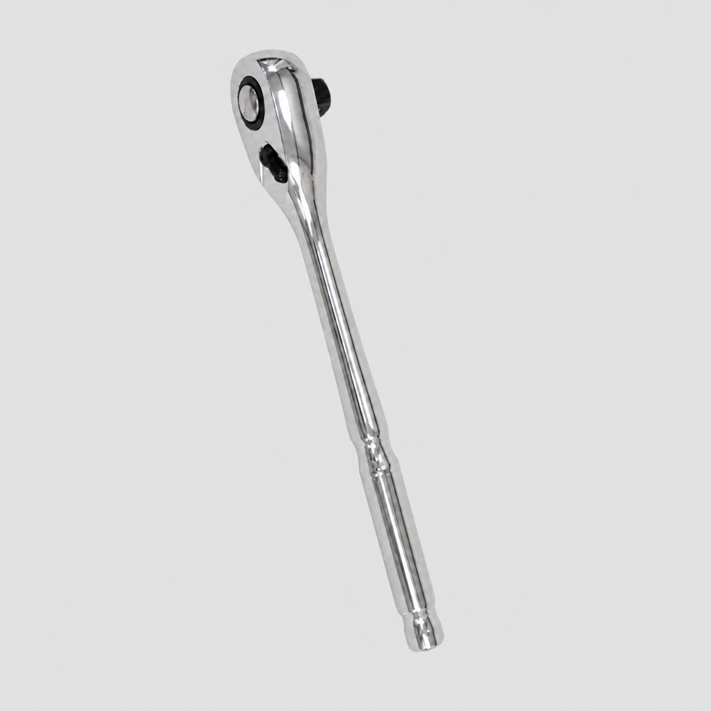 Metal wrench on a light gray background