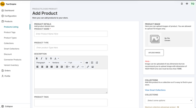 Enter Product Information